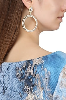 Gold Plated Round Drop American Diamonds Earrings