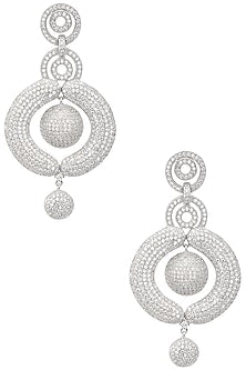 Rhodium Finish American Diamonds Round Drop Earrings