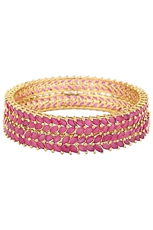 Gold Plated American Diamonds and Stones Bangle Set