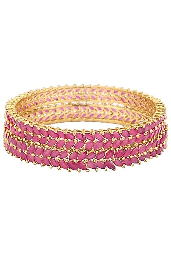 Gold Plated American Diamonds and Stones Bangle Set