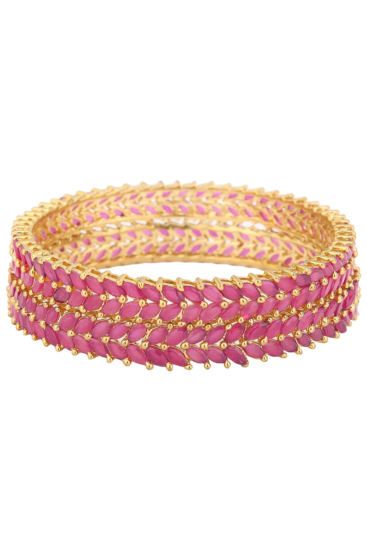 Gold Plated American Diamonds and Stones Bangle Set