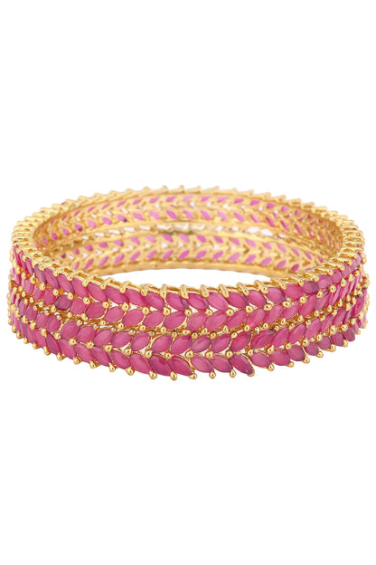 Gold Plated American Diamonds and Stones Bangle Set