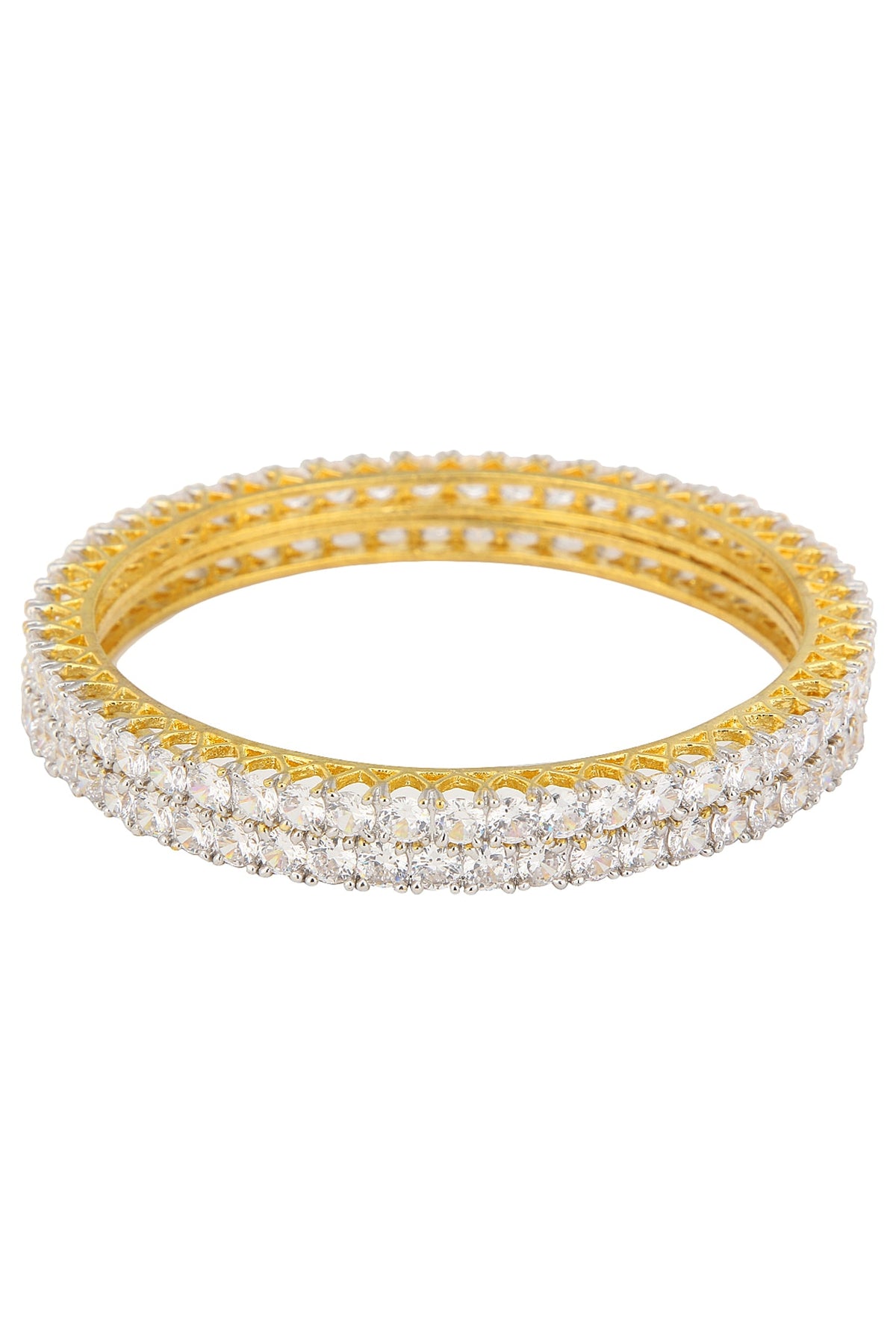 Gold Plated American Diamonds Single Line Bangle Set