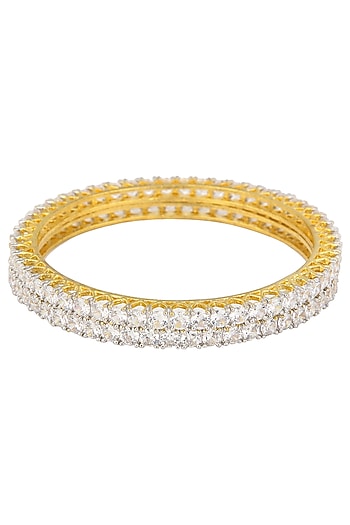 Gold Plated American Diamonds Single Line Bangle Set