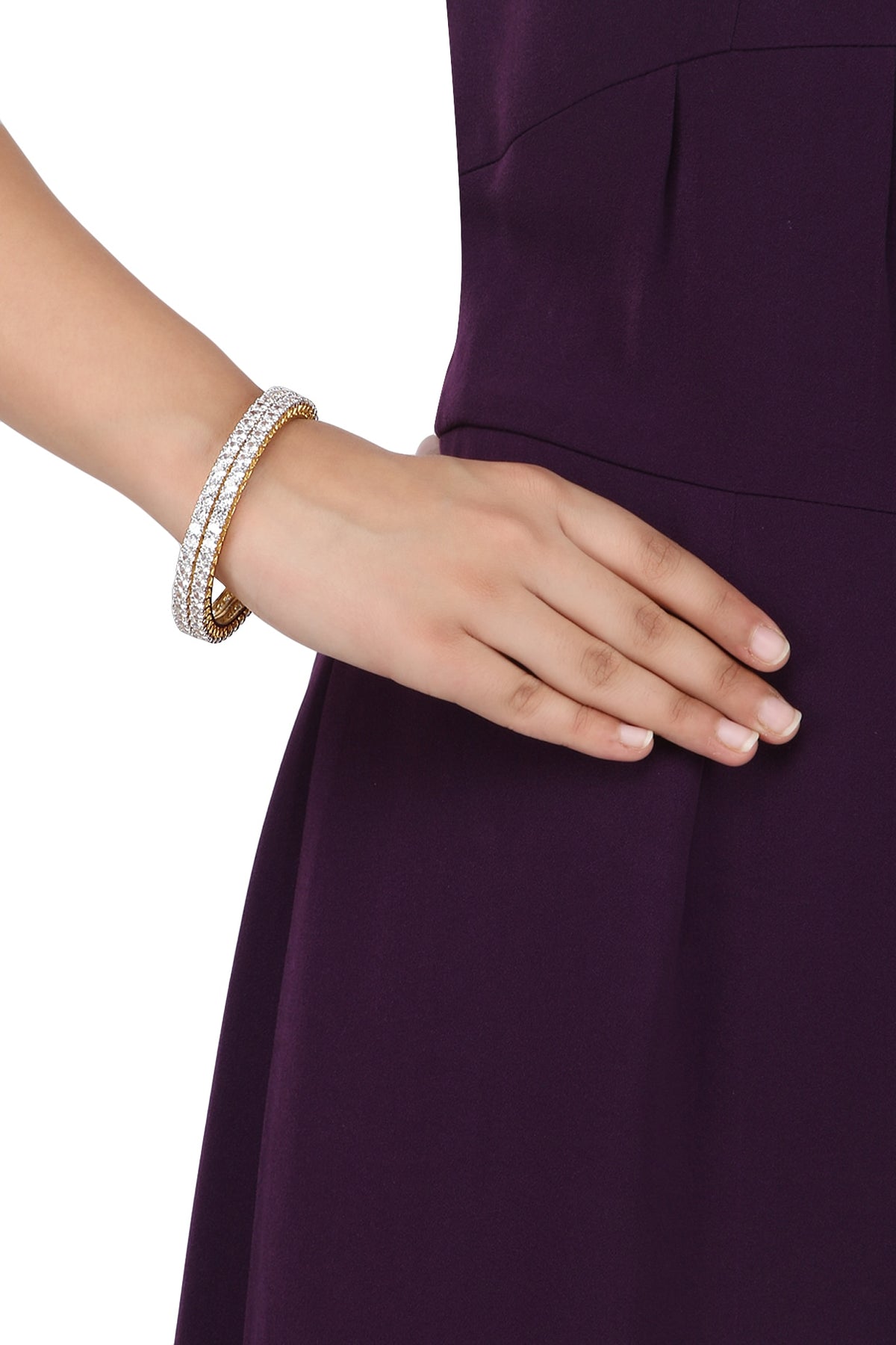 Gold Plated American Diamonds Single Line Bangle Set