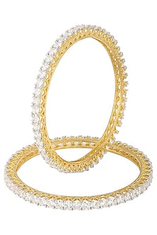Gold Plated American Diamonds Single Line Bangle Set