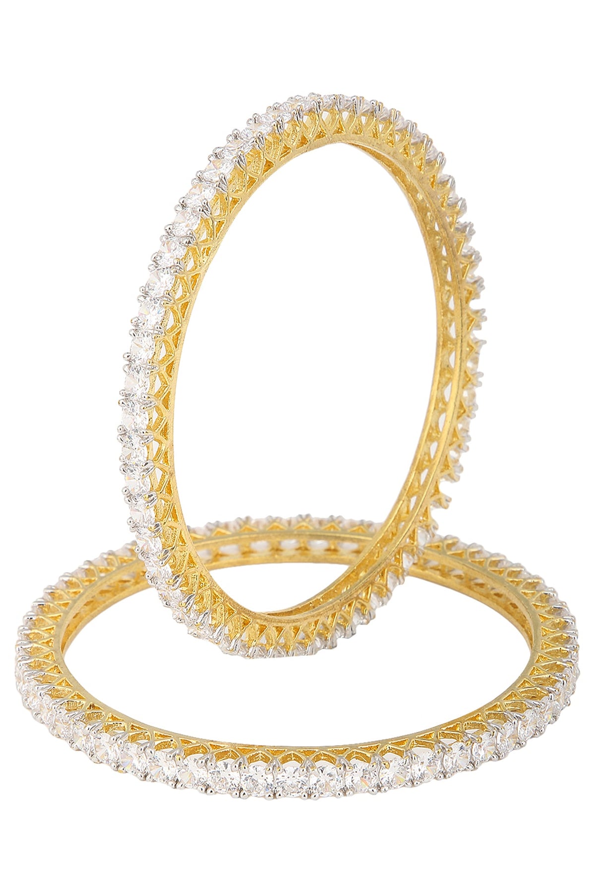 Gold Plated American Diamonds Single Line Bangle Set