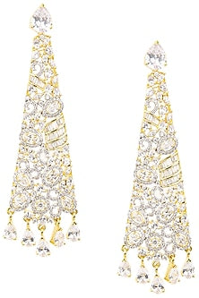 Gold Plated Conical Shaped American Diamond Drop Earrings