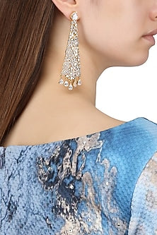 Gold Plated Conical Shaped American Diamond Drop Earrings