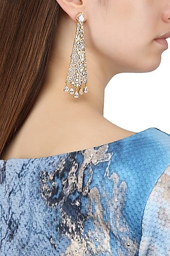 Gold Plated Conical Shaped American Diamond Drop Earrings