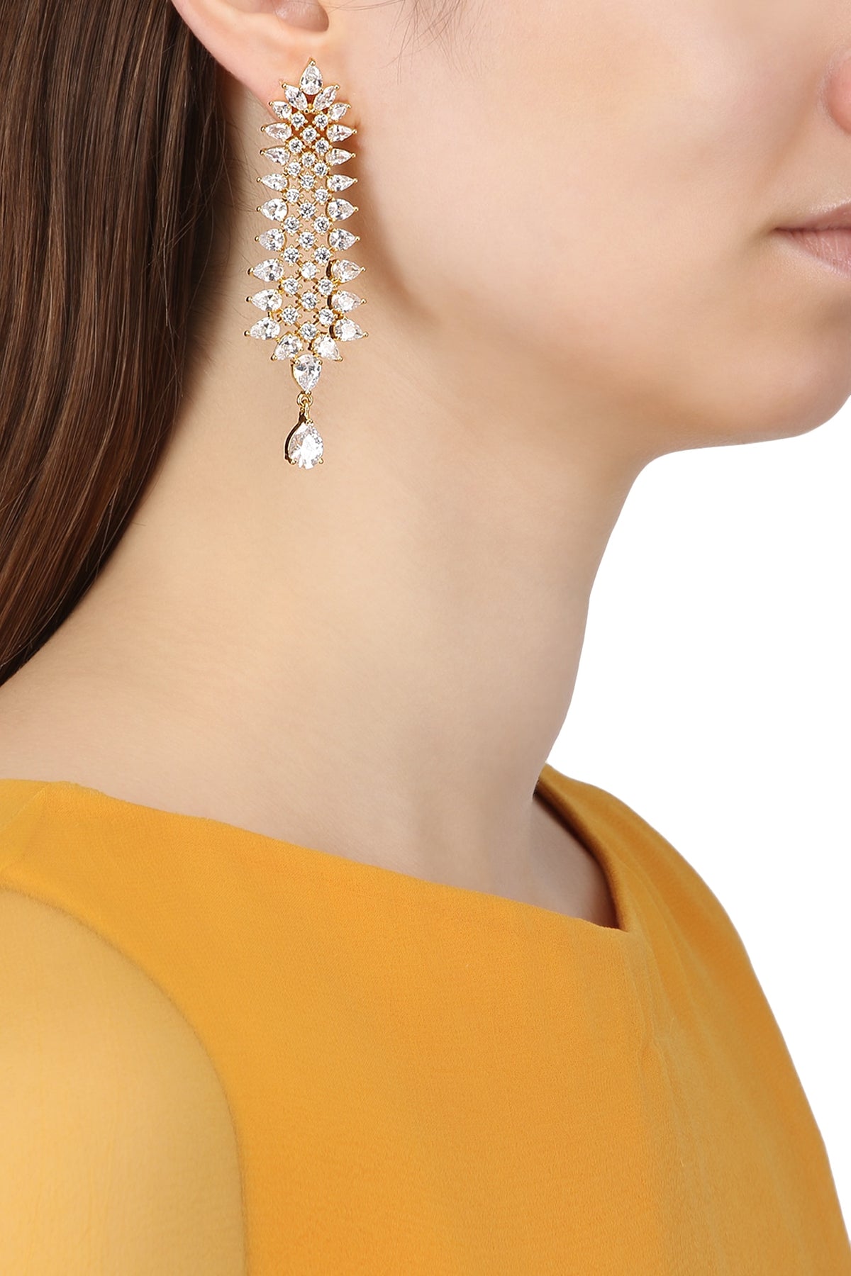 Gold Plated American Diamond Drop Earrings