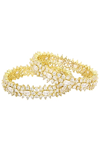 Set Of 2 Gold Plated Abstract American Diamond Bangles
