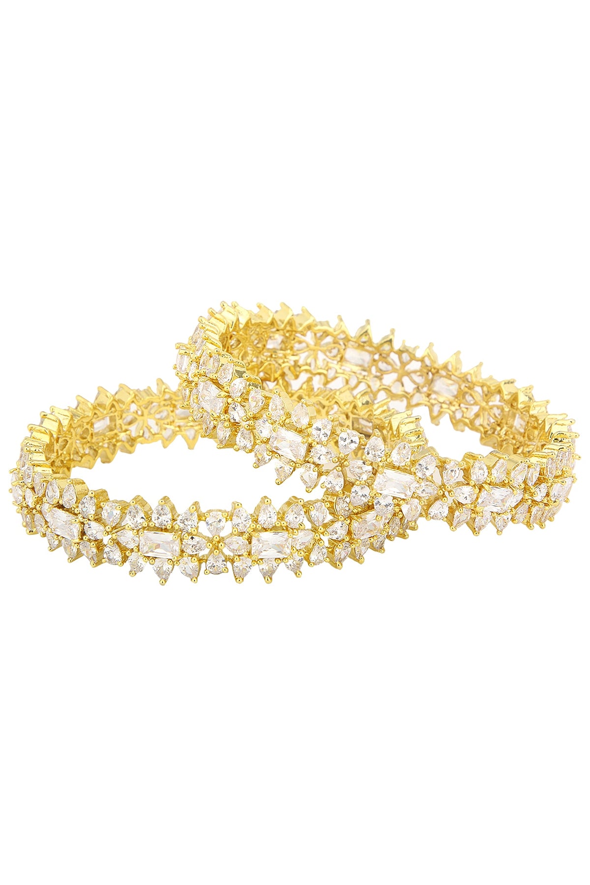 Set Of 2 Gold Plated Abstract American Diamond Bangles