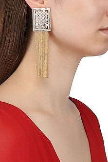 Gold Plated Rectangular Shaped American Diamond Earrings
