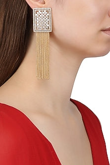 Gold Plated Rectangular Shaped American Diamond Earrings