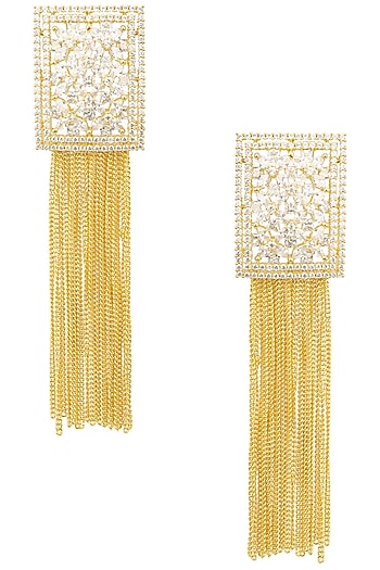 Gold Plated Rectangular Shaped American Diamond Earrings