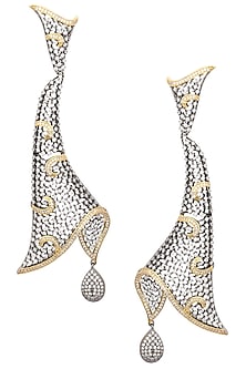 Rhodium Plated Oxidized American Diamond Abstract Earrings