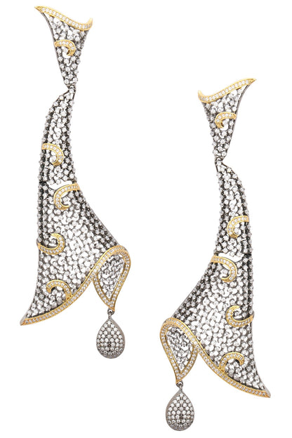 Rhodium Plated Oxidized American Diamond Abstract Earrings