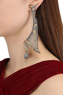 Rhodium Plated Oxidized American Diamond Abstract Earrings