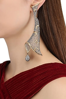 Rhodium Plated Oxidized American Diamond Abstract Earrings