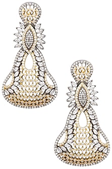 Rhodium Plated Oxidized American Diamond Pear Shaped Earrings