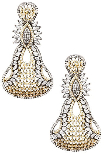 Rhodium Plated Oxidized American Diamond Pear Shaped Earrings