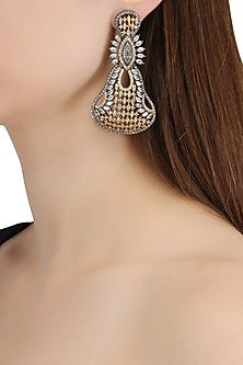 Rhodium Plated Oxidized American Diamond Pear Shaped Earrings