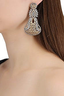Rhodium Plated Oxidized American Diamond Pear Shaped Earrings