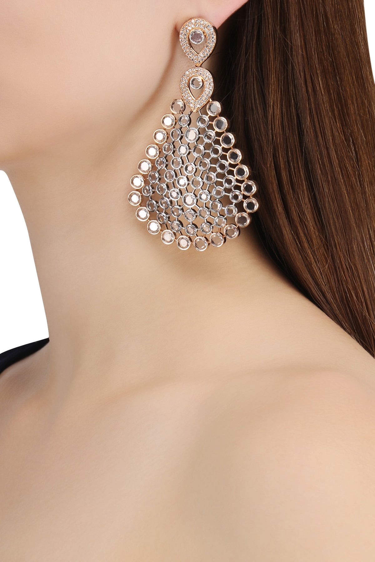 Rhodium Plated Oxidized American Diamond Earrings