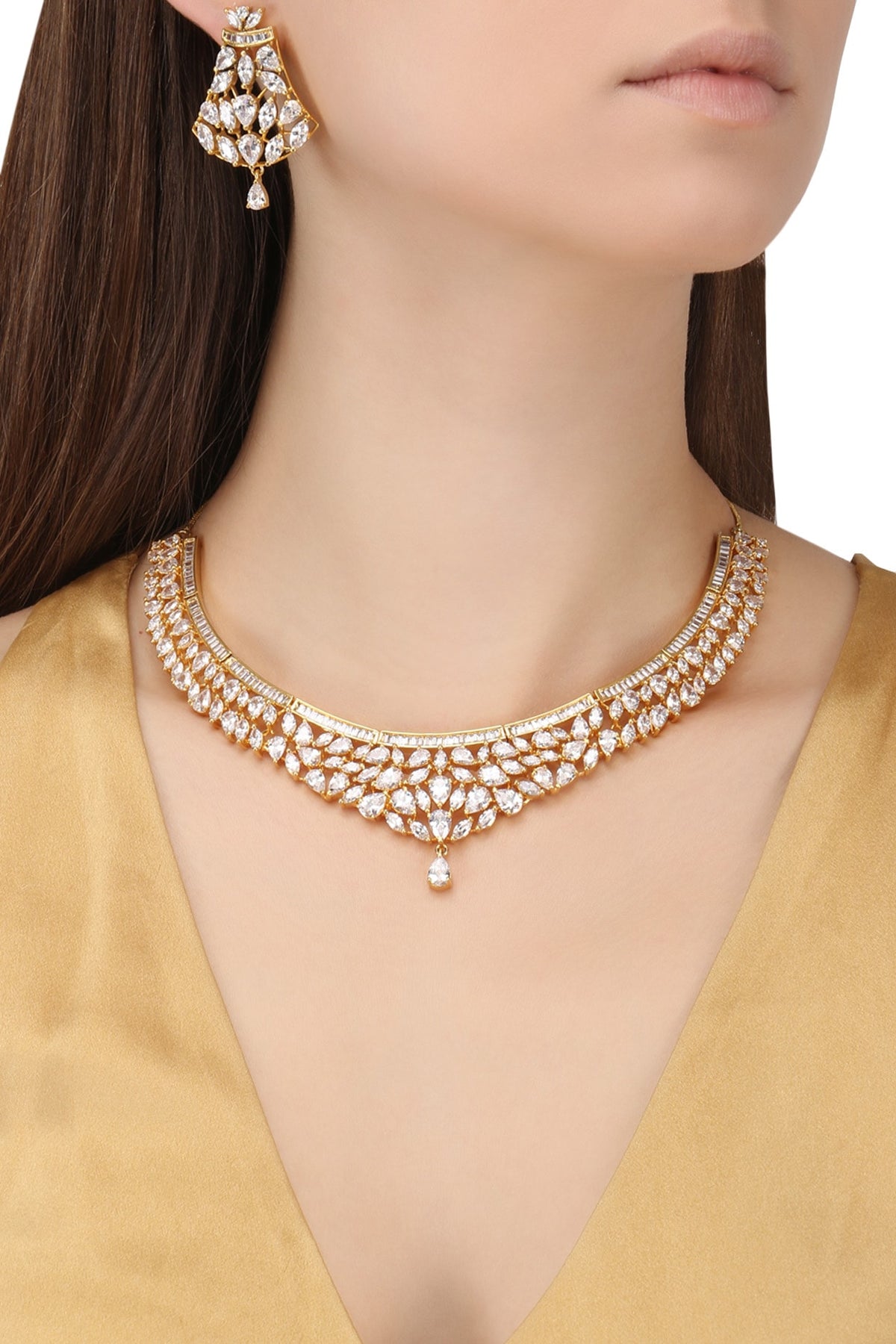 Rhodium Plated Oxidized American Diamond Necklace Set