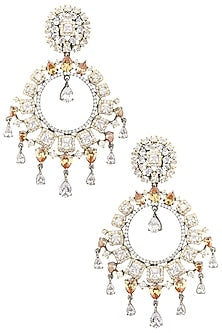 Rhodium Plated Oxidized American Diamond Chandbali Earrings