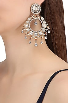 Rhodium Plated Oxidized American Diamond Chandbali Earrings