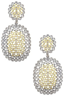 Rhodium Plated Two Drop Oxidized Amercian Diamond Earrings