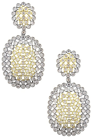 Rhodium Plated Two Drop Oxidized Amercian Diamond Earrings