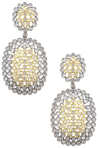Rhodium Plated Two Drop Oxidized Amercian Diamond Earrings