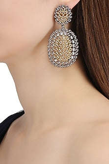 Rhodium Plated Two Drop Oxidized Amercian Diamond Earrings