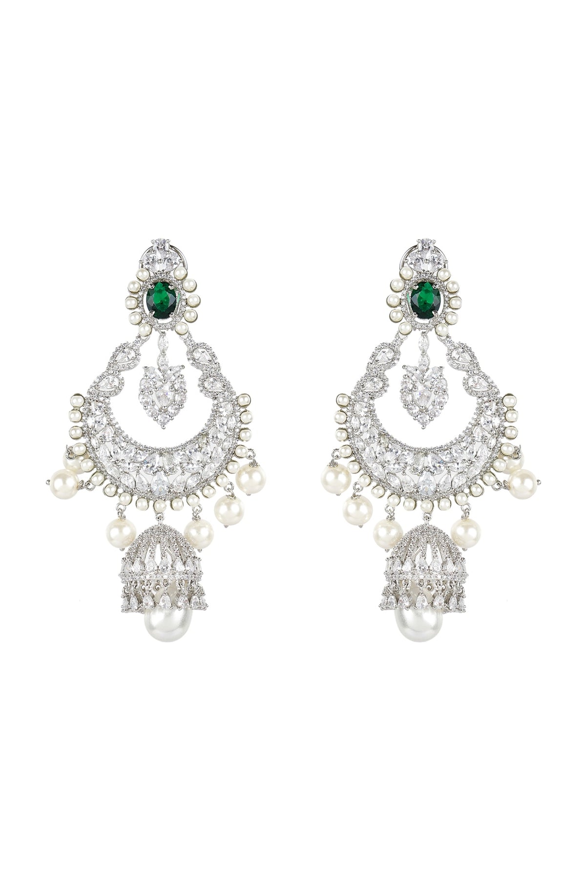 White Finish Green Onyx Earrings