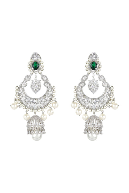 White Finish Green Onyx Earrings