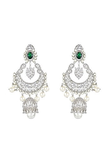White Finish Green Onyx Earrings
