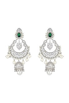 White Finish Green Onyx Earrings