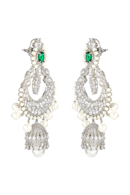 White Finish Green Onyx Earrings