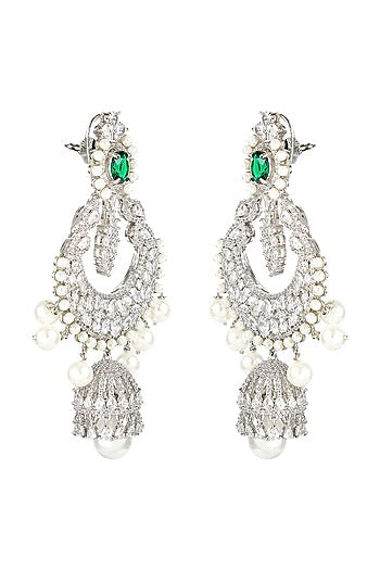 White Finish Green Onyx Earrings