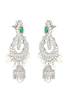 White Finish Green Onyx Earrings