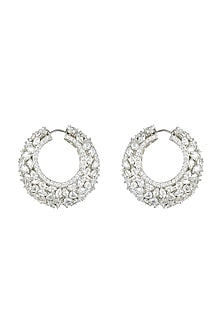 White Finish Diamante Hoop Earrings