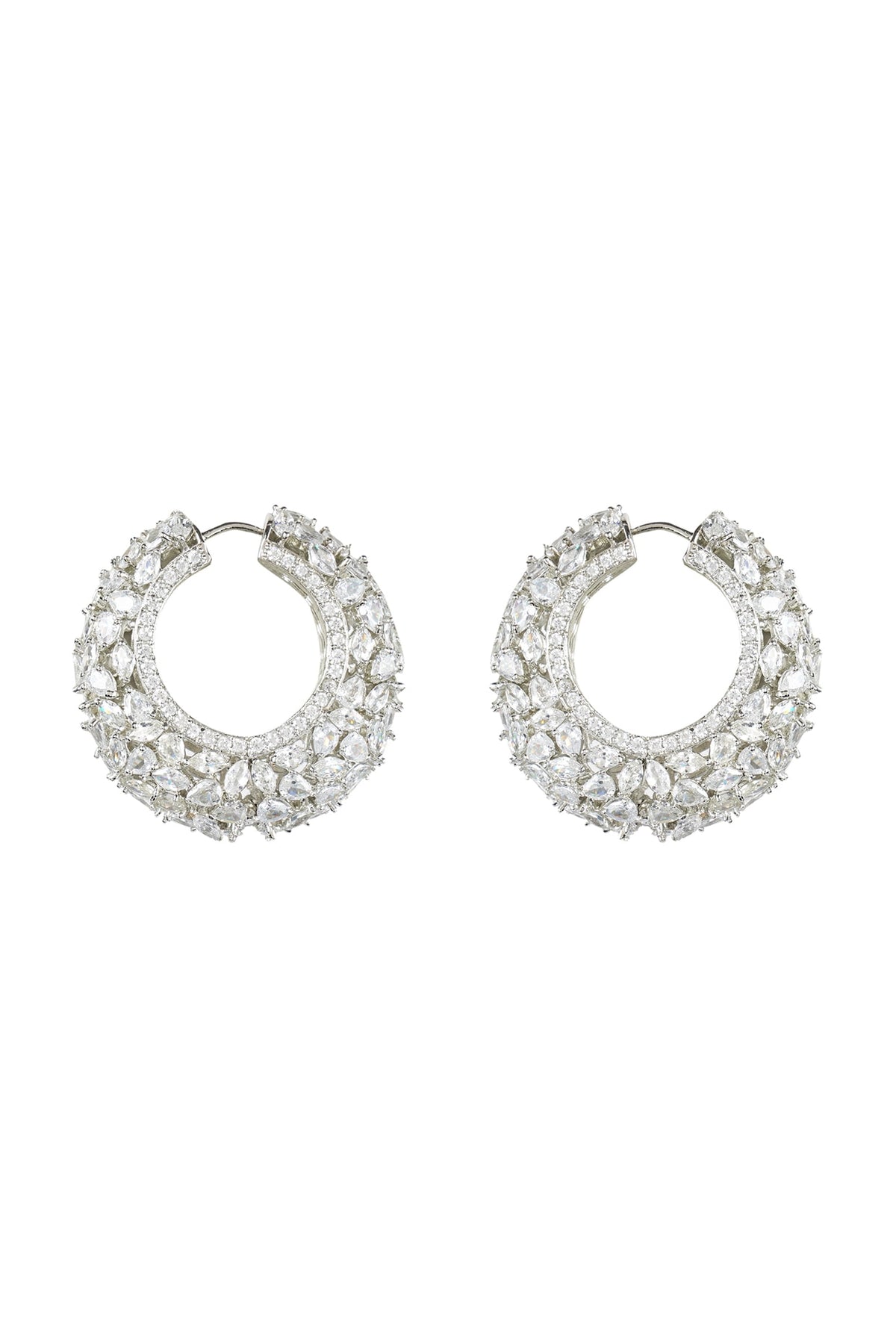 White Finish Diamante Hoop Earrings