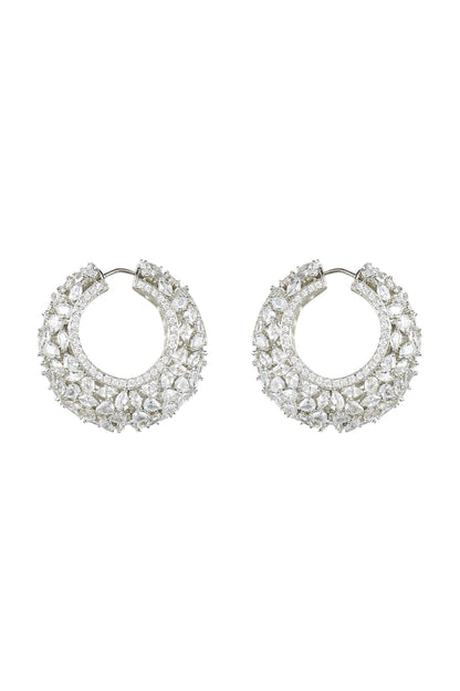 White Finish Diamante Hoop Earrings