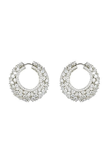 White Finish Diamante Hoop Earrings