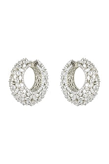 White Finish Diamante Hoop Earrings