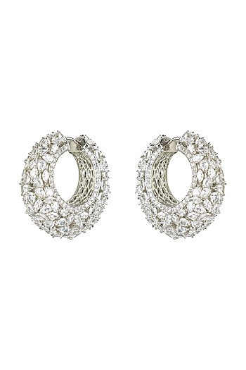 White Finish Diamante Hoop Earrings