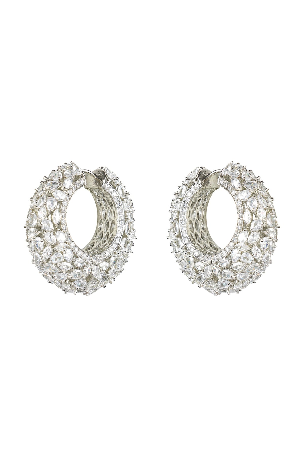 White Finish Diamante Hoop Earrings